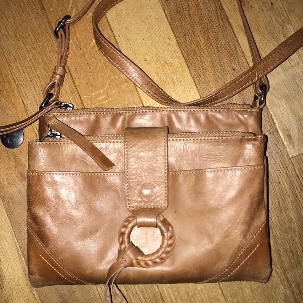 Vintage Lucky Brand Tan Genuine Leather Crossbody Handbag Bag Boho